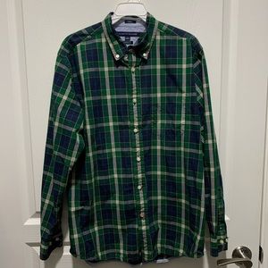 Tommy Hilfiger Green & Navy Blue Plaid Classic Fit Button-Down Shirt